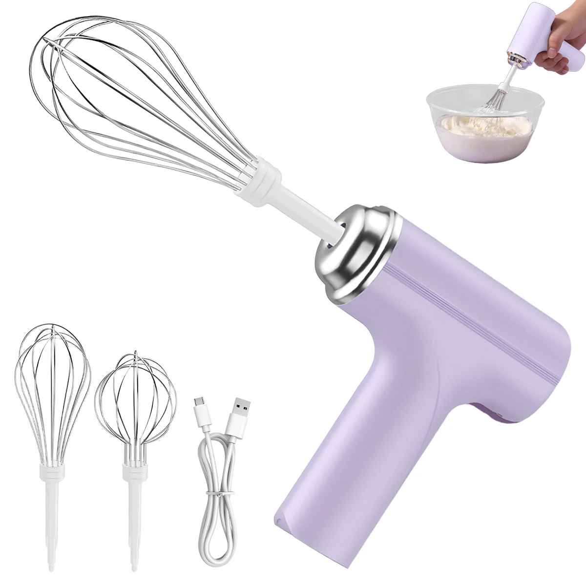Kitchen Appliances Essentials - ポータブルワイヤレス電動ハンドミキサー、3段階速度調整機能付きステンレス製泡立て器、ミルクフォーマー、キッチンの必需品。