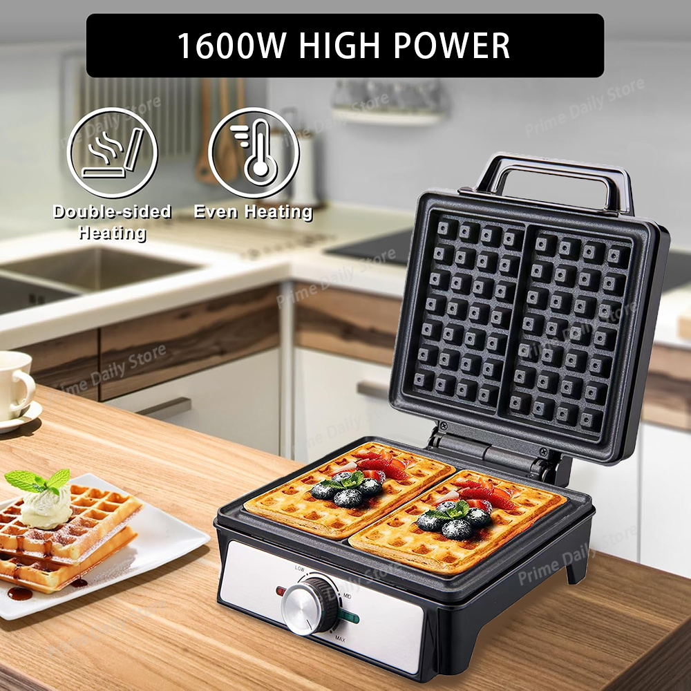 Waffle Iron Belgian - ワッフルメーカー 2枚焼き 温度調節可能 電気式朝食 ベルギーワッフルマシン ノンスティックエッグケーキプレート