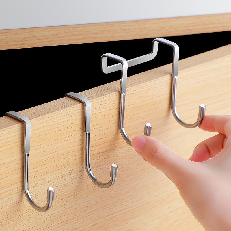 Kitchen Appliances Organizer - 1/5個 ステンレス製ダブルS字型フック 穴あけ不要 キッチン・バスルームキャビネットドア用 跡が残らないフック タオル収納ハンガー