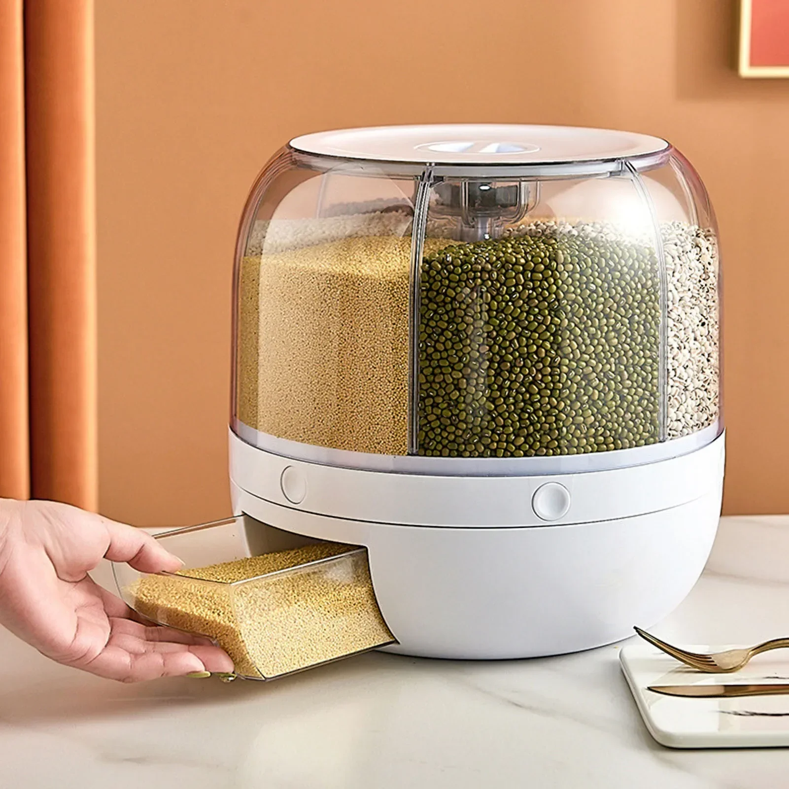 6区画360 °   回転式密閉食品保存容器 - シリアル、 - Kitchen Appliances Organizer のレビューと価格