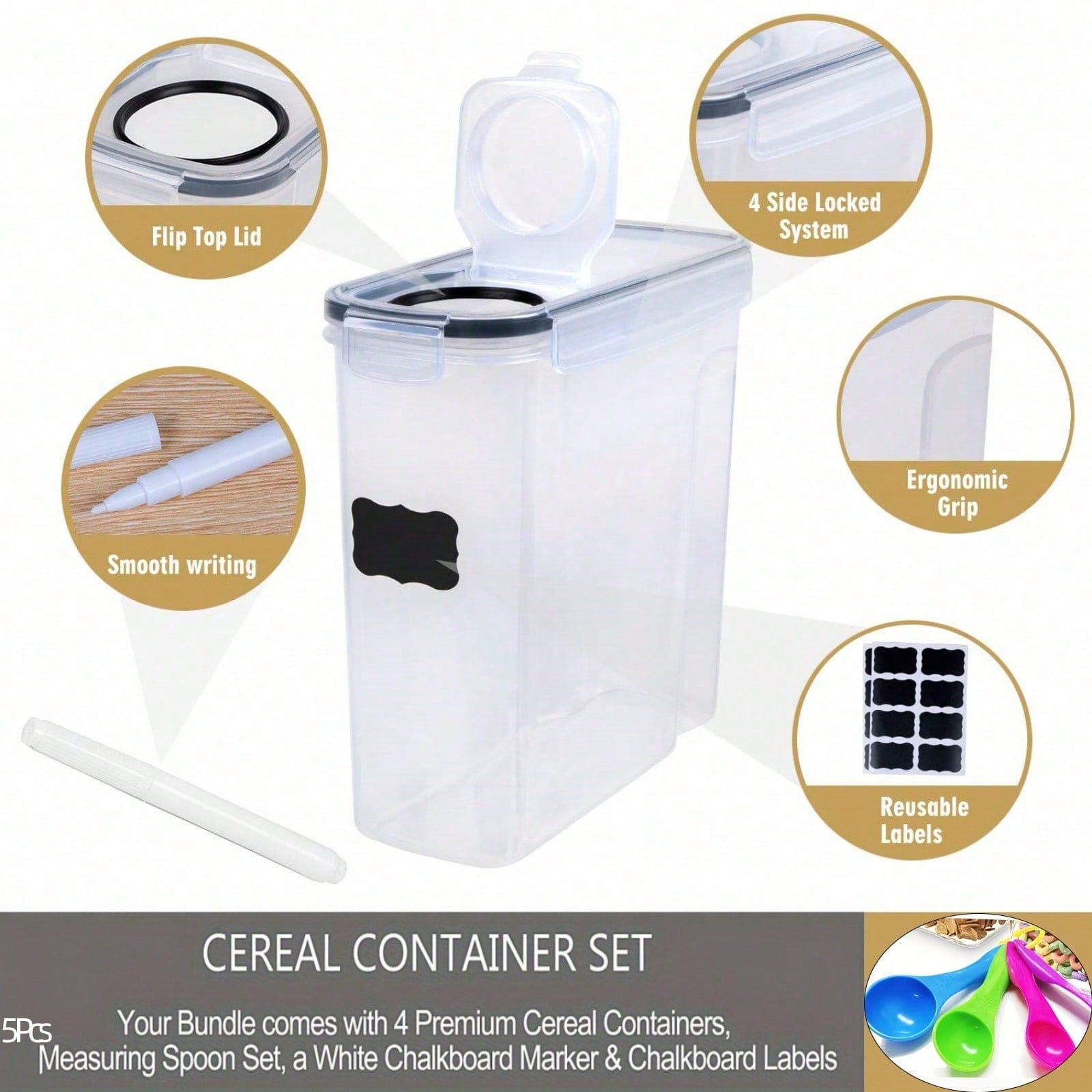 密閉式のシリアルや乾燥食品用保存容器4個セット - 調理スペ - Kitchen Appliances Organizer のレビューと価格