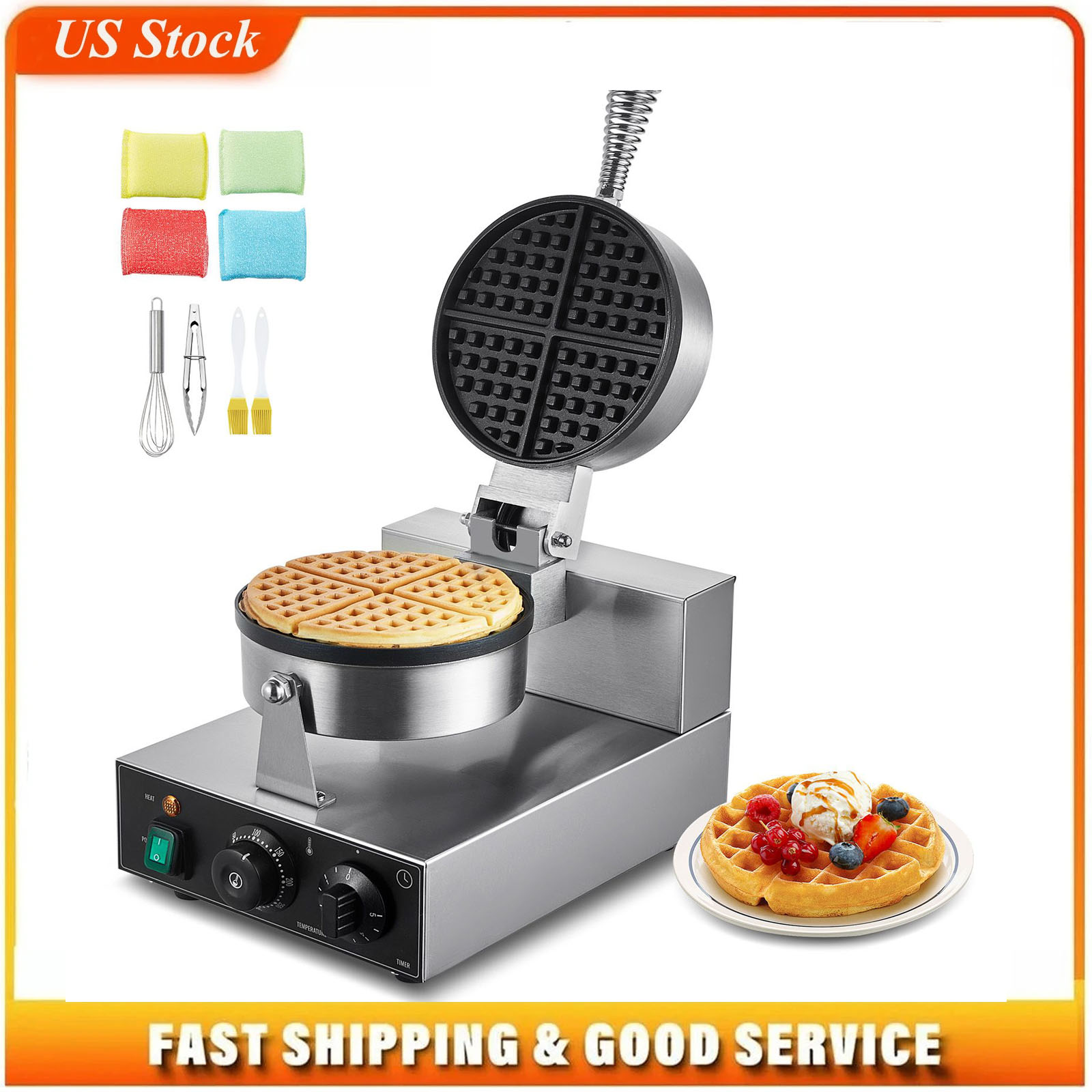 業務用ワッフルメーカー、1230W丸型ワッフルベーカーマシン - Waffle Iron Belgian のレビューと価格